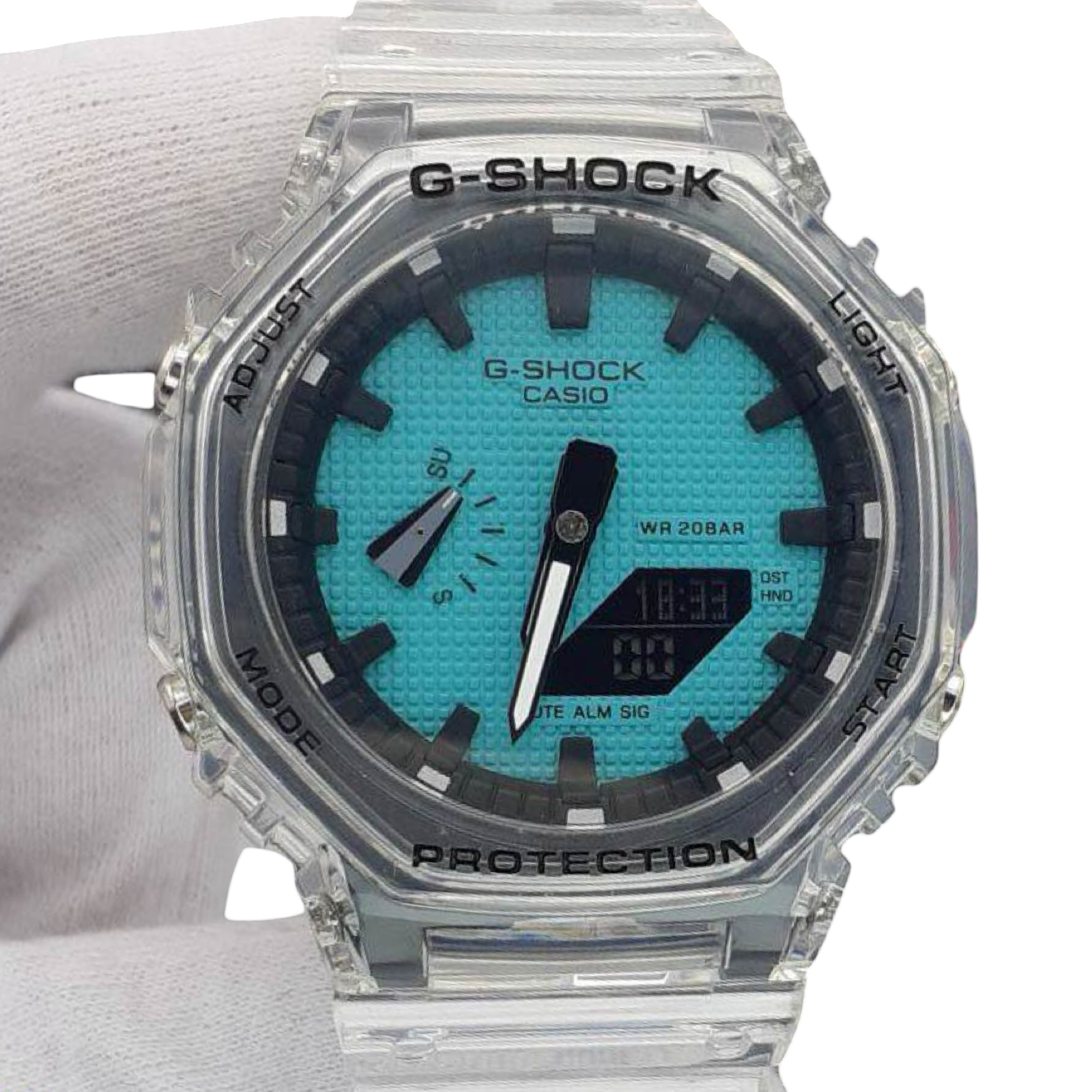 Montre bleu transparent